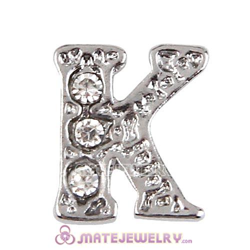 Platinum Plated Alloy Letter K with Crystal Floating Locket Charms
