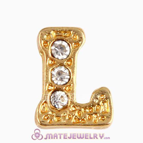 Gold Plated Alloy Letter L with Crystal Floating Locket Charms