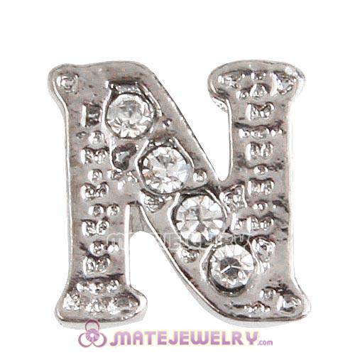 Platinum Plated Alloy Letter N with Crystal Floating Locket Charms