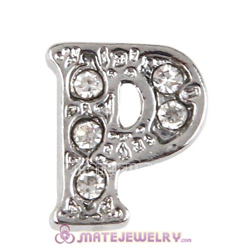 Platinum Plated Alloy Letter P with Crystal Floating Locket Charms