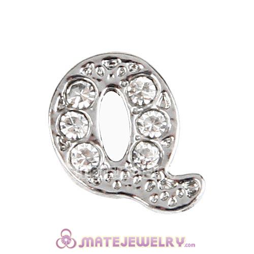 Platinum Plated Alloy Letter Q with Crystal Floating Locket Charms