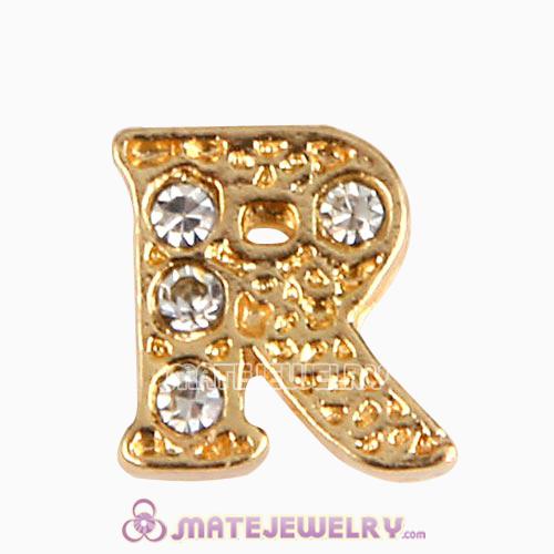 Gold Plated Alloy Letter R with Crystal Floating Locket Charms