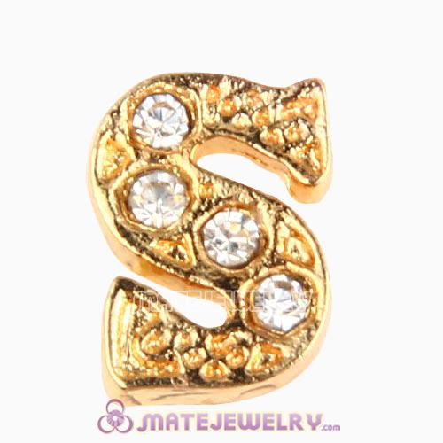 Gold Plated Alloy Letter S with Crystal Floating Locket Charms