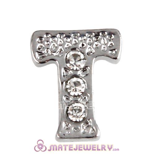 Platinum Plated Alloy Letter T with Crystal Floating Locket Charms