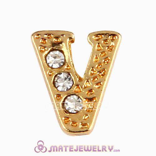 Gold Plated Alloy Letter V with Crystal Floating Locket Charms