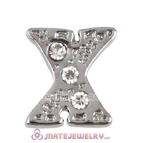 Platinum Plated Alloy Letter X with Crystal Floating Locket Charms