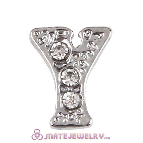 Platinum Plated Alloy Letter Y with Crystal Floating Locket Charms