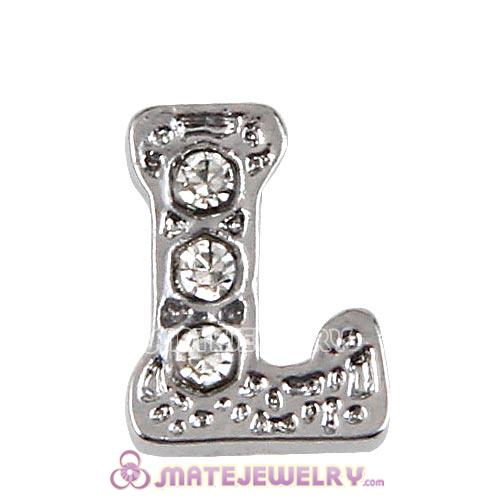 Platinum Plated Alloy Letter L with Crystal Floating Locket Charms