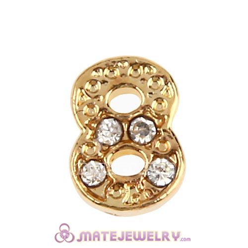 Gold Plated Alloy Number 8 with Crystal Floating Locket Charms