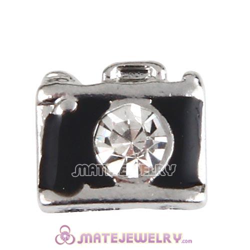 Platinum Plated Enamel Alloy Camera with Crystal Floating Locket Charms