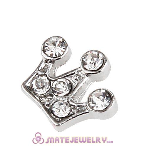 Platinum Plated Alloy Crown with Crystal Floating Locket Charms