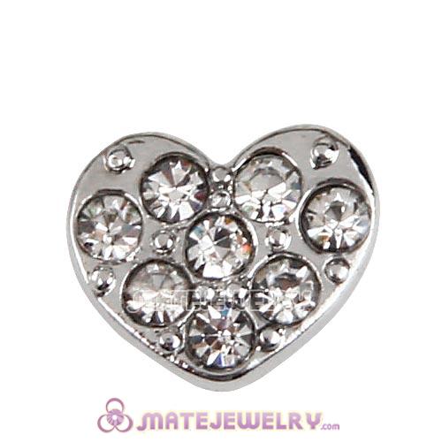 Platinum Plated Alloy puffy heart with Crystal Floating Locket Charms