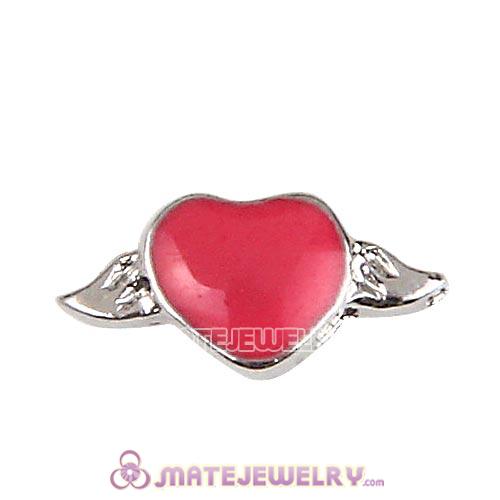 Platinum Plated Alloy Enamel Heart with wings Floating Locket Charms