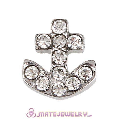 Platinum Plated Alloy Anchor with Crystal Floating Locket Charms