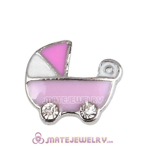 Platinum Plated Alloy Enamel Baby carriage with Crystal Floating Locket Charms