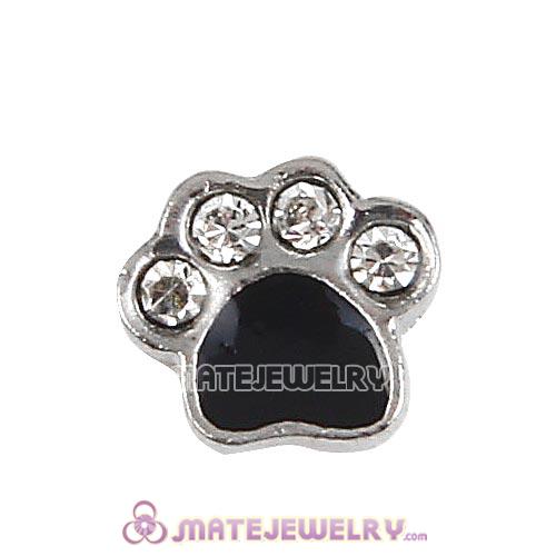 Platinum Plated Alloy Enamel Cat paw with Crystal Floating Locket Charms