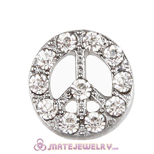 Platinum Plated Alloy Peace sign with Crystal Floating Locket Charms