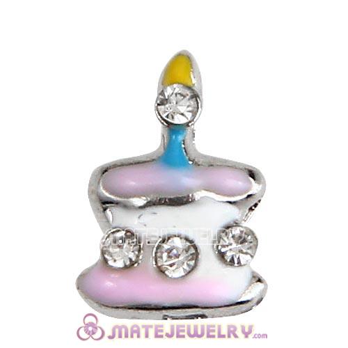 Platinum Plated Alloy Enamel Birthday cake with Crystal Floating Locket Charms