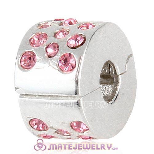 Sterling Silver Glimmer Clip Beads with Light Rose Austrian Crystal European Style