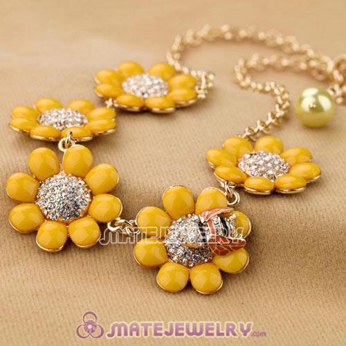 Luxury brand Yellow Resin Flower with Crystal and Ladybug Necklaces
