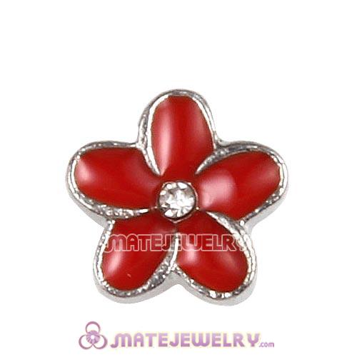 Platinum Plated Alloy Enamel Coral plumeria with Crystal Floating Locket Charms