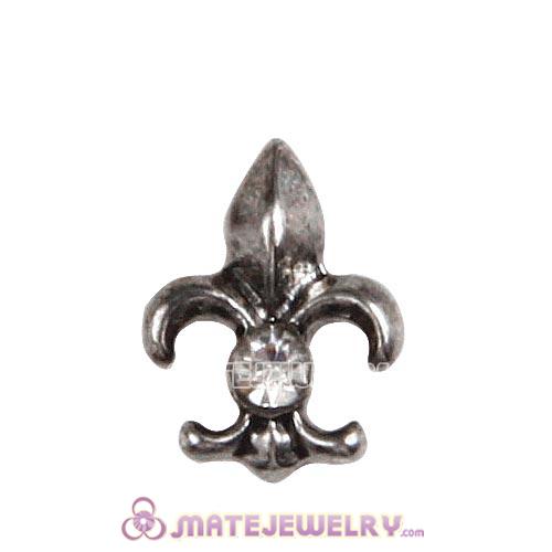 Platinum Plated Alloy Fleur de lis with Crystal Floating Locket Charms