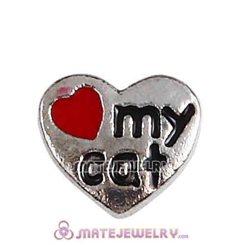 Platinum Plated Alloy Enamel I love my cat Floating Locket Charms