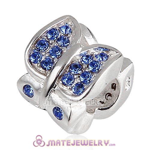925 Sterling Silver Flutter Sky Bead with Sapphire Austrian Crystal