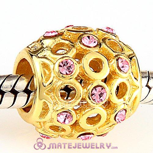 Wholesale Gold Plated Sterling European Celtic Circles Beads With Pink Austrian Crystal