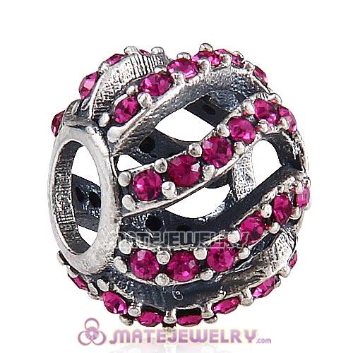 Sterling Silver Winter Wisp Beads with Fuchsia Austrian Crystal European Style