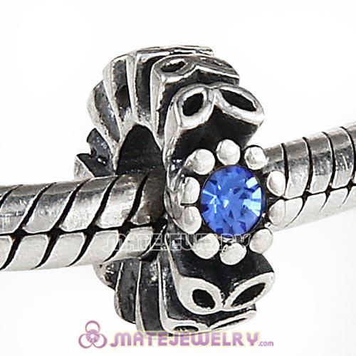 Sterling Silver Twice as Nice Spacer Beads with Sapphire Austrian Crystal European Style