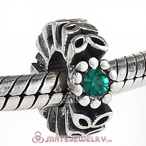 Sterling Silver Twice as Nice Spacer Beads with Emerald Austrian Crystal European Style