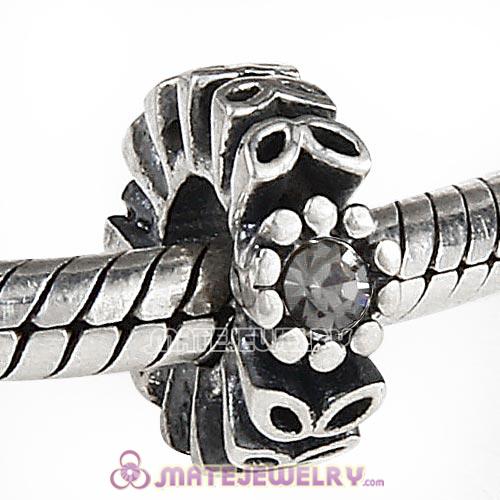 Sterling Silver Twice as Nice Spacer Beads with Black Diamond Austrian Crystal European Style