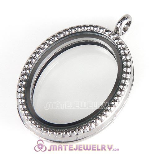 Platinum Plated Alloy Glass Floating Locket Oval Pendant with Dots