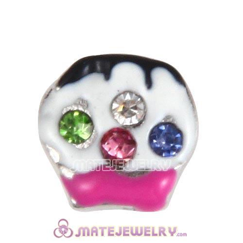 Platinum Plated Alloy Enamel Cupcake with Crystal Floating Locket Charms