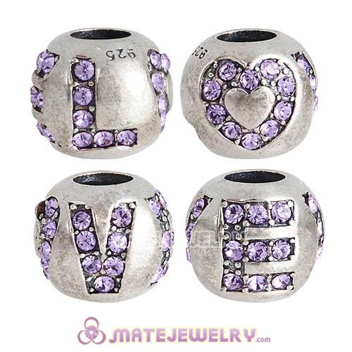 Sterling Silver Surrounded by Love Beads with Violet Austrian Crystal European Style