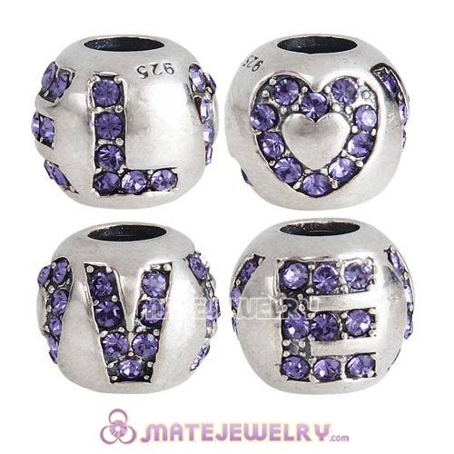 Sterling Silver Surrounded by Love Beads with Tanzanite Austrian Crystal European Style
