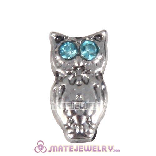 Platinum Plated Alloy Bright eyed owl with Crystal Floating Locket Charms
