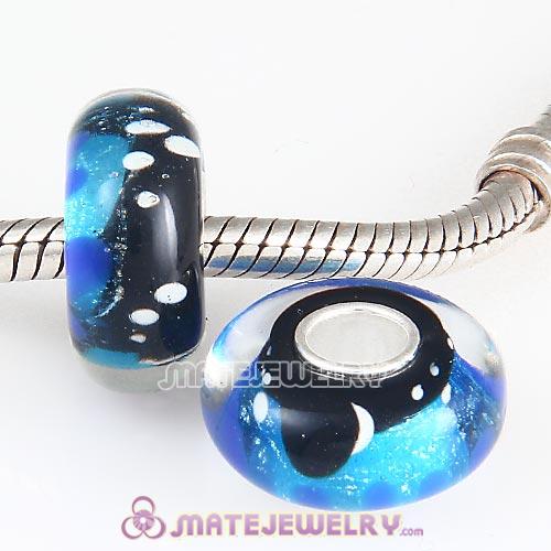 Handmade European Moon And Stars Glass Beads In 925 Silver Single Core