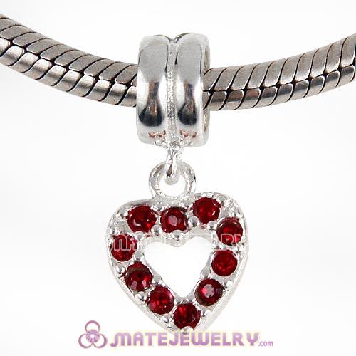 Sterling Silver Heart Dangle Charms with Siam Austrian Crystal