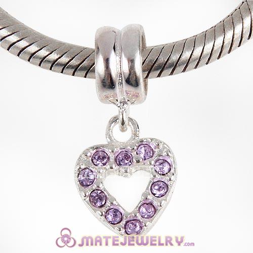 Sterling Silver Heart Dangle Charms with Violet Austrian Crystal