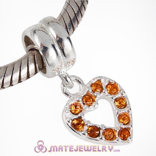 Sterling Silver Heart Dangle Charms with Topaz Austrian Crystal