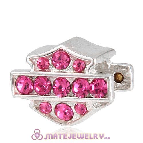 Sterling Silver HD Ride Bead with Rose Austrian Crystal