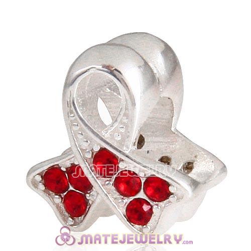 Sterling Silver Ribbon Lung Cancer Beads with Light Siam Austrian Crystal European Style