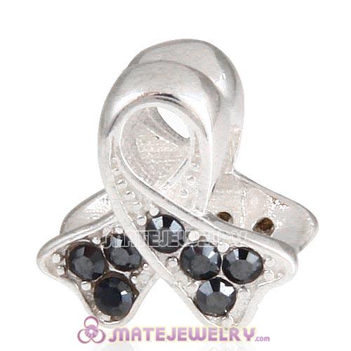 Sterling Silver Ribbon Lung Cancer Beads with Jet Hematite Austrian Crystal European Style