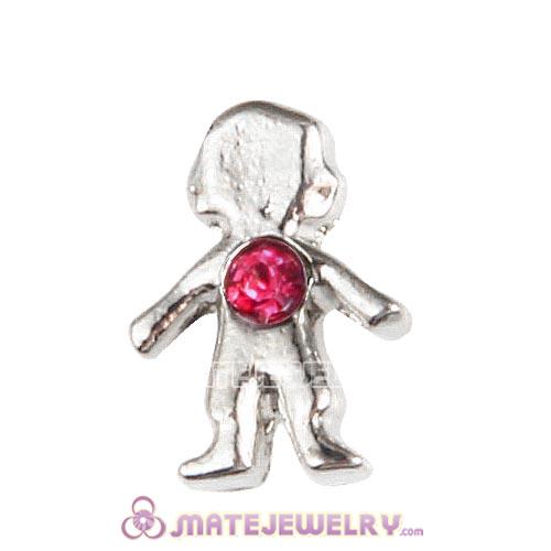 Platinum Plated Alloy Boy with Rose Crystal Floating Charms