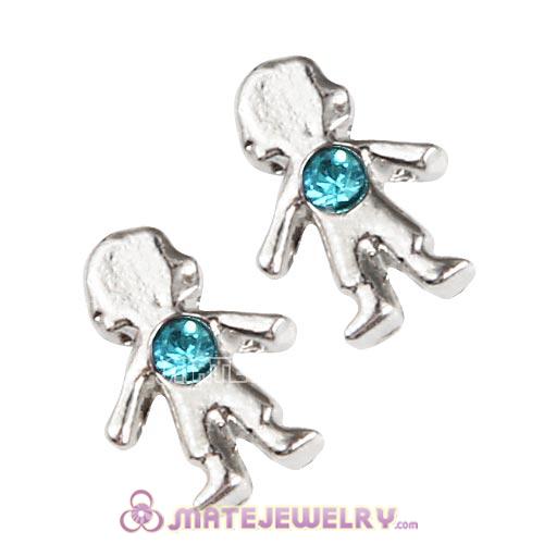 Platinum Plated Alloy Boy with Aquamarine Crystal Floating Charms