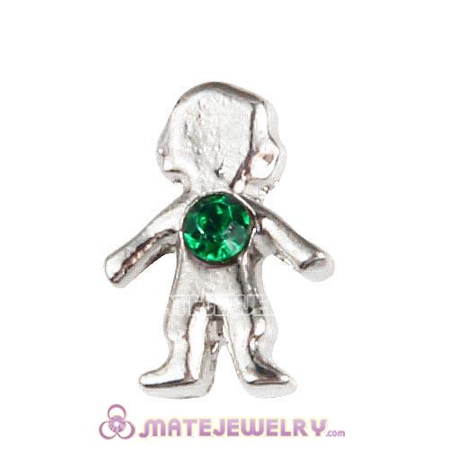 Platinum Plated Alloy Boy with Emerald Crystal Floating Charms