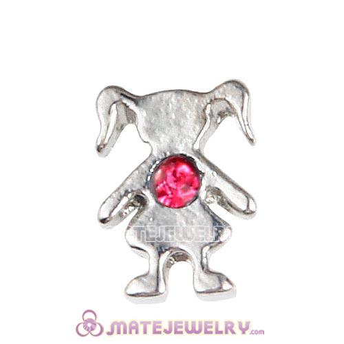 Platinum Plated Alloy Girl with Rose Crystal Floating Charms