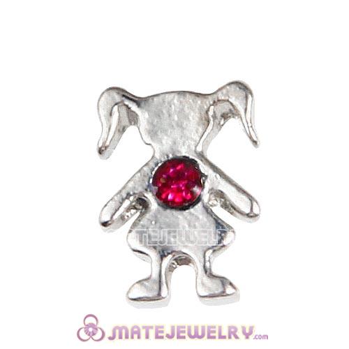 Platinum Plated Alloy Girl with Fuchsia Crystal Floating Charms